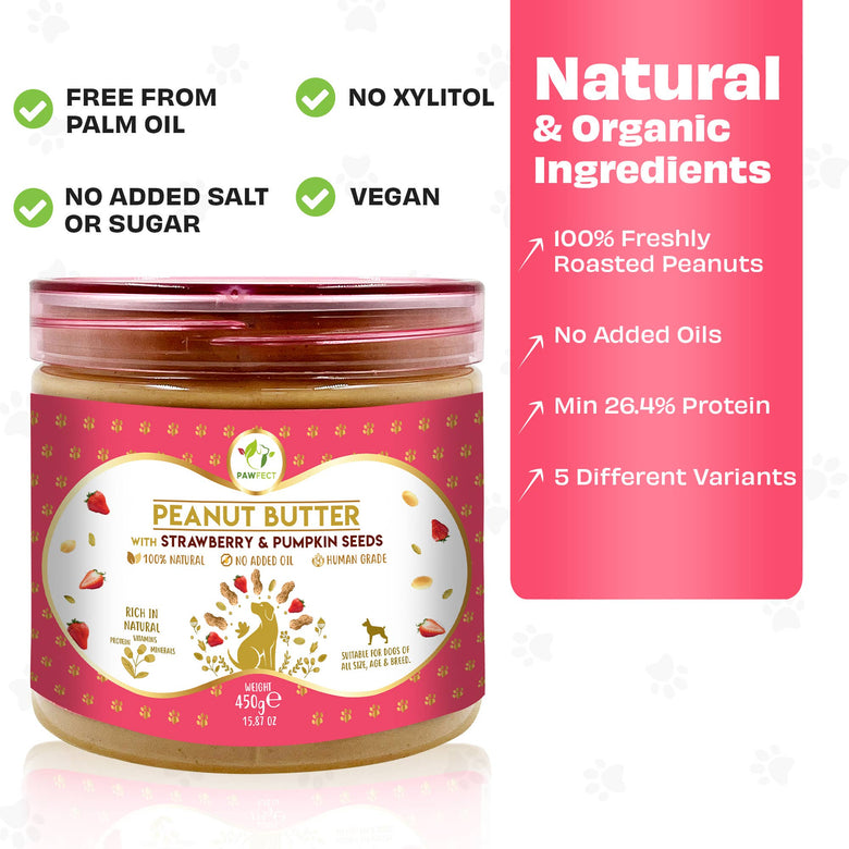 Pawfect Peanut Butter for Dogs: Strawberry & Pumpkin Seeds